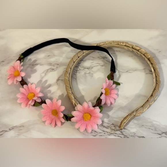 Chic Pink Floral and Tan Headband Duo - Picture 1 of 7